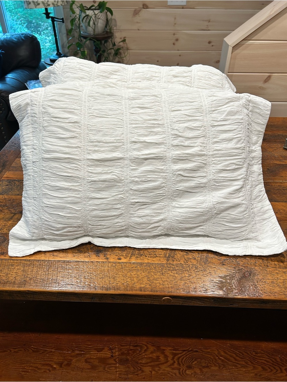 Pottery Barb White Ruched Cotton Pillow Sham - Standard Size.